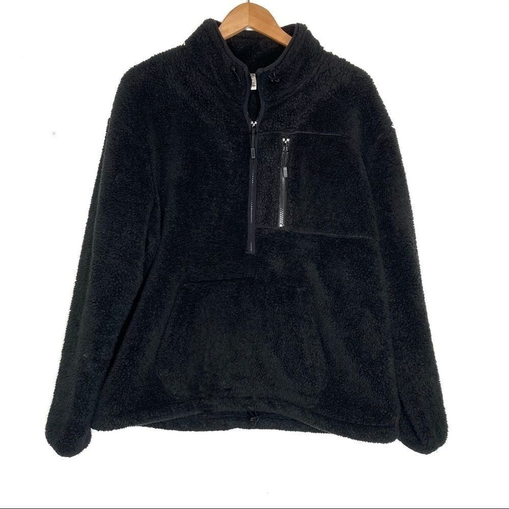 PINK VS | 1/2 Zip Black Sherpa Fleece Pullover